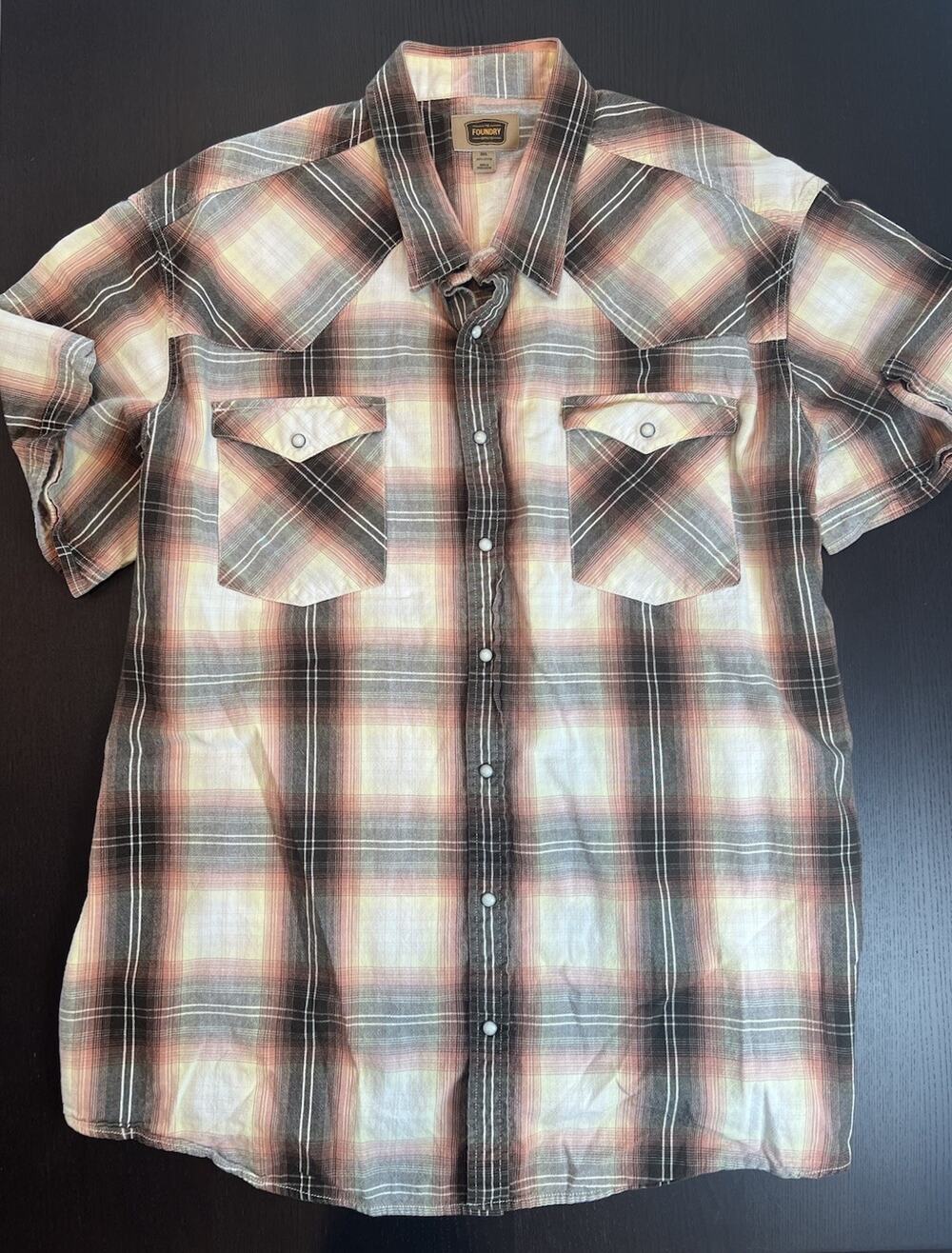The Foundry Easy Care Men’s 3XL Plaid Button Western Casual Short Sleeve Shirt
